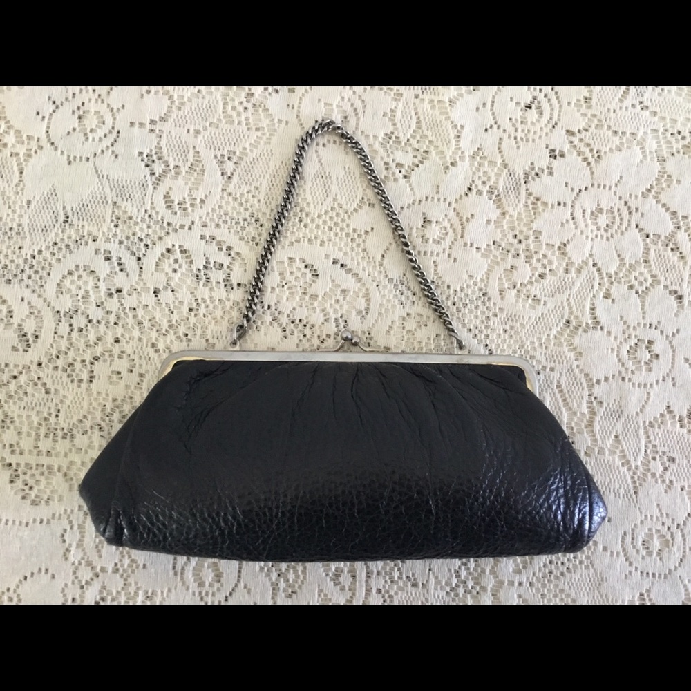 Vintage 60's Black Leather Clutch Bag Purse
